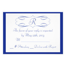 Royal Blue Monogram Wedding RSVP Card Invites