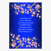 Royal Blue Pink Japanese Cherry Blossoms RSVP invitations