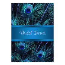 Royal Blue Purple Peacock Bridal Shower Custom Invitations