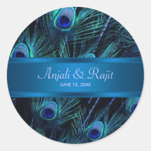 Royal Blue Purple Peacock Wedding Stickers
