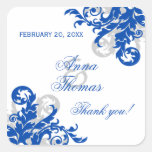 Royal Blue Silver Flourish Wedding Favour Stickers