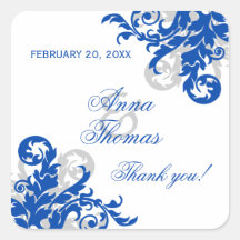 Royal Blue Silver Flourish Wedding Favour Stickers