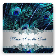 Royal Blue Silver Peacock Wedding Save the Date Personalised Invitation