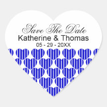 Royal Blue Striped Hearts Save The Date Stickers