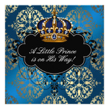 Royal Navy Blue Gold Prince Baby Boy Shower Personalised Announcement