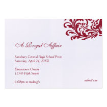 Royal red formal prom bid custom admission ticket business cards