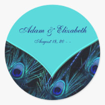 Royal Teal Blue Peacock Wedding Favour Label stickers