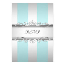 RSVP 21st Birthday White Teal Blue Silver Stripe Custom Invites