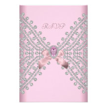 RSVP Birthday Party Pink Silver White Diamond 2 Personalized Invite