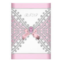 RSVP Birthday Party Pink Silver White Diamond Personalized Invitation