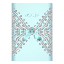 RSVP Birthday Party Teal Blue Silver White Diamond Announcement