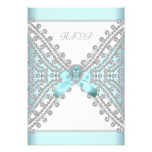 RSVP Birthday Party Teal Blue Silver White Diamond Announcement