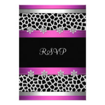 RSVP Birthday Pink Black White Giraffe Silver Personalised Invitation