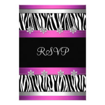 RSVP Birthday Pink Black White Zebra Silver Announcements