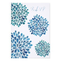 RSVP Blue Floral Blooms Wedding Card Personalised Invite