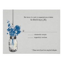 RSVP Card Blue Wild Flowers & Mason Jar Personalized Invites