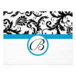 RSVP Cards-Black & White Damask Aqua Trim Custom Invites