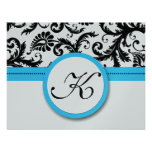 RSVP Cards-Black & White Damask Bright Aqua Trim Invitation