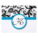 RSVP Cards-Black & White Damask Bright Aqua Trim Personalised Invites