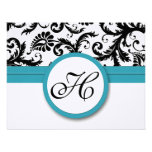 RSVP Cards-Black & White Damask Dark Pool Blue Custom Invites