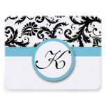 RSVP Cards-Black & White Damask Pool Blue Trim Personalised Invitations