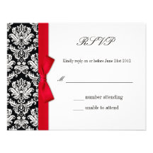 RSVP - Damask Red Bow Wedding Response Card Invitations