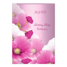 RSVP Elegant Birthday Party Pink White Poppies Custom Announcements