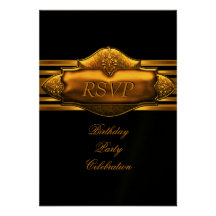 RSVP Elegant Black Gold Birthday Party Mens Personalized Announcement
