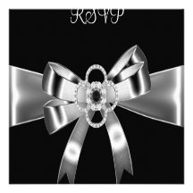 RSVP Elegant Black Silver Metal Bow 3 Custom Announcement