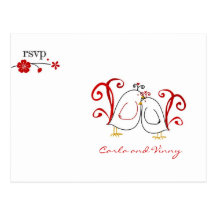 RSVP lovebirds and cherry blossoms PC Postcard