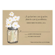RSVP - Mason Jar filled with White Daisies Invites