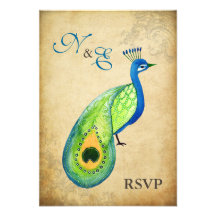 RSVP Monogram Vintage Peacock Wedding Cards Personalized Invitations