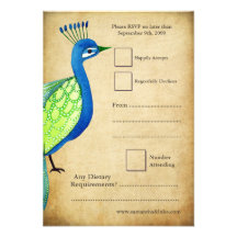 RSVP Monogram Vintage Peacock Wedding Cards Personalised Announcement