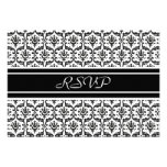 RSVP Response Card in Stylish Black & White Damask Personalised Announcement