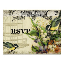 RSVP Response Card - Yellow Song Bird Cage Floral Personalized Invitation