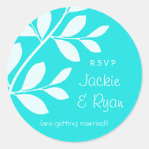 RSVP Wedding Stickers Leaf Branch Blue