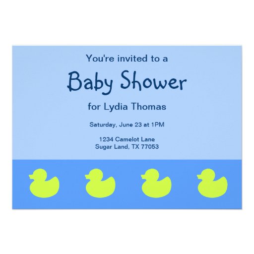Rubber Duck Baby Boy Baby Shower Invitation 5" X 7" Invitation Card