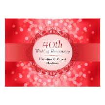 Ruby Red Bokeh 40th Anniversary Party Personalized Announcements