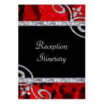 Ruby Red Roses & Diamond Swirls Wedding Business Card Templates