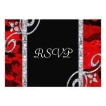 Ruby Red Roses & Diamond Swirls Wedding Announcement