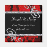 Ruby Red Roses & Diamond Swirls Wedding Refrigerator Magnets