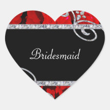 Ruby Red Roses & Diamond Swirls Wedding Heart Sticker