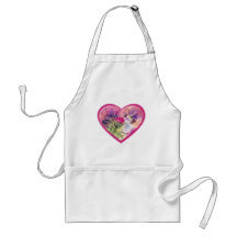 Ruby Throat Hummingbird Heart for Valentine's Day Aprons