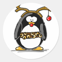 Rudolph penguin round sticker