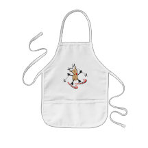 rudolph skiing on camdy canes apron
