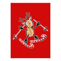 rudolph skiing on camdy canes personalized invites
