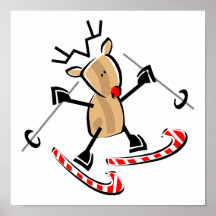 rudolph skiing on camdy canes poster