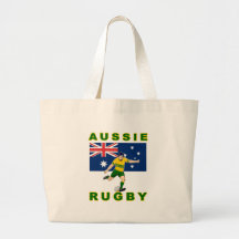 Rugby player kicking australia flag tote bags