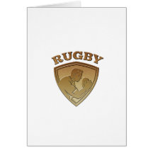 rugby player shield metallic gold greeting card