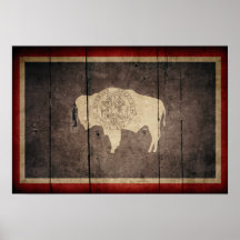 Rugged Wood Wyoming Flag Print